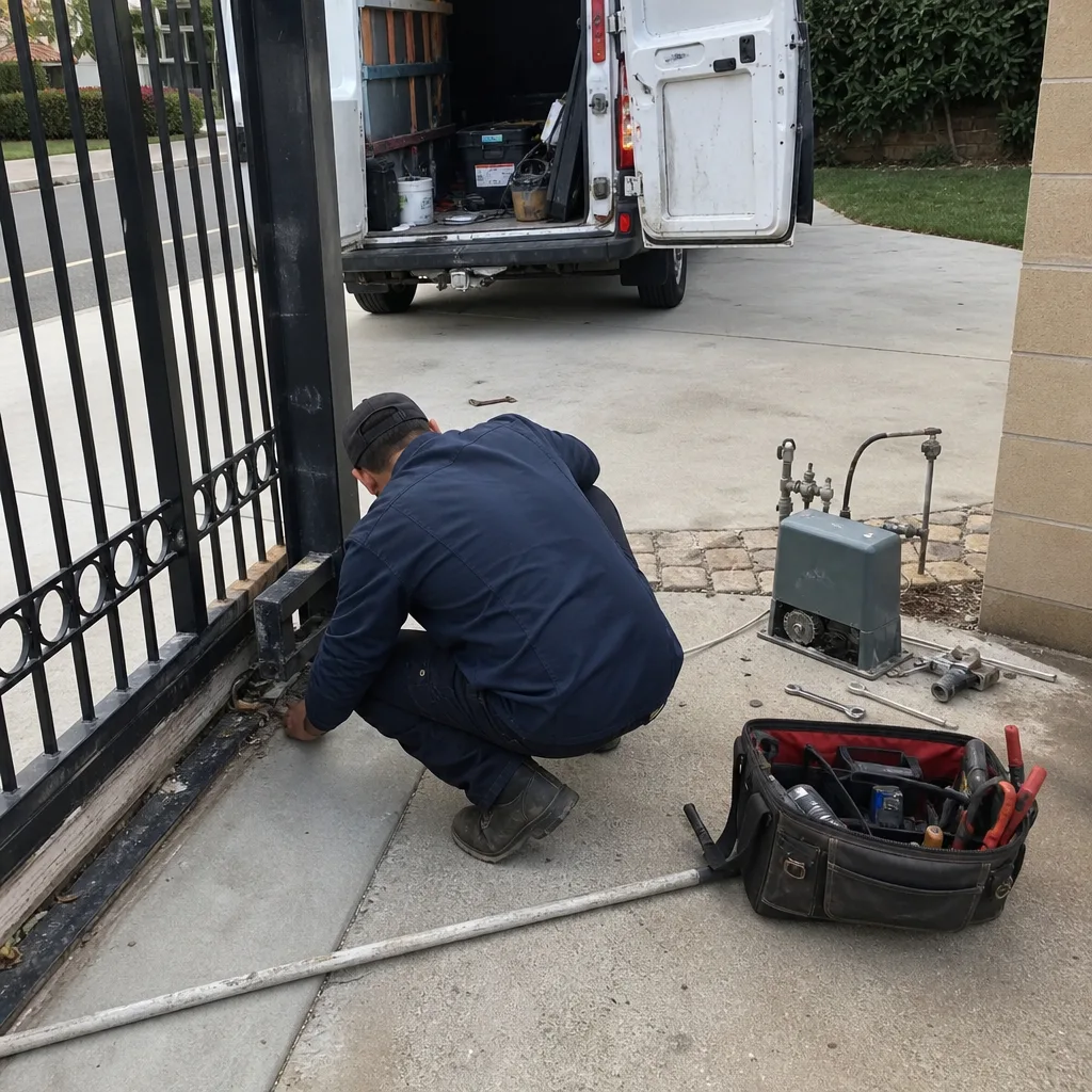 Technician performing professional gate motor repair services